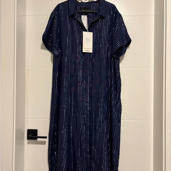 Wildfang Empower Shirt Dress - Navy Metallic Stripe - Picture 2 of 9